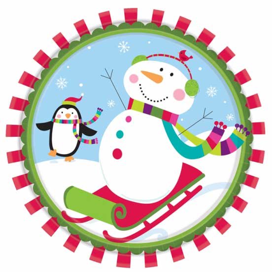 8 platos de mueco de nieve feliz 