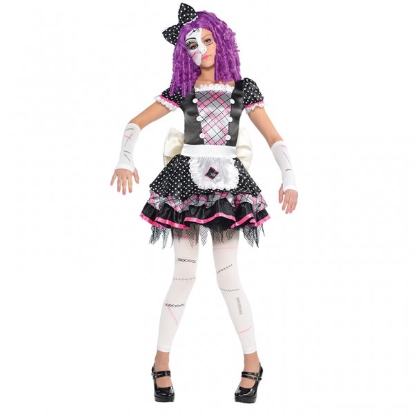 Disfraz de muñeca de Halloween rosa / negro 