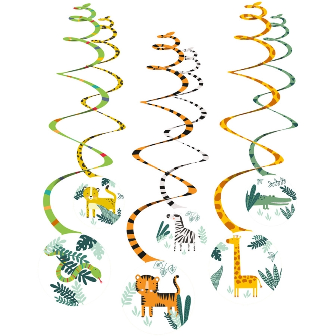 6 guirnaldas en espiral de animales de la selva 