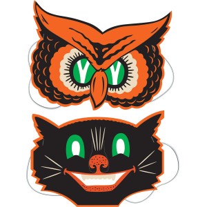 2 mscaras vintage Gato y bho de Halloween