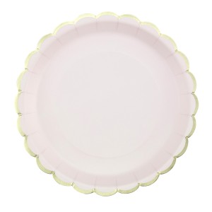 8 platos festoneados en rosa pastel y dorado