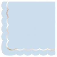 16 servilletas festoneadas en azul pastel y dorado