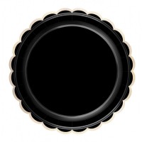 Contiene : 1 x 8 platos festoneados negros y dorados