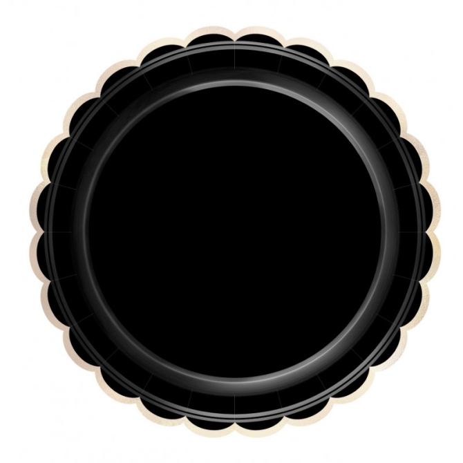 8 platos festoneados negros y dorados 