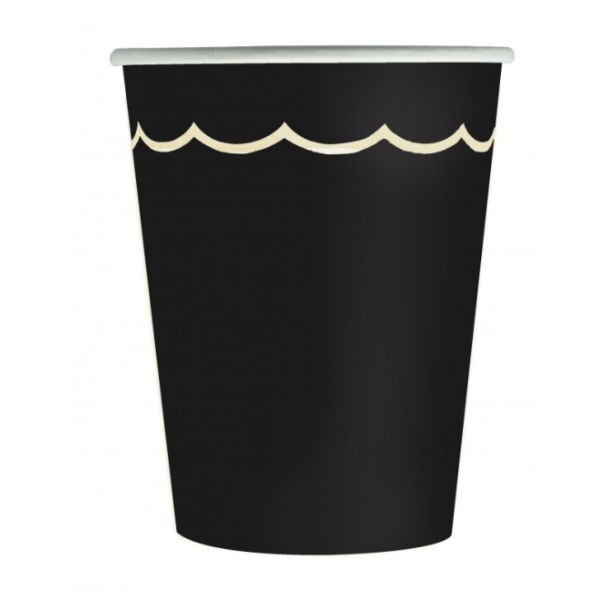 8 vasos festoneadas negras y doradas 