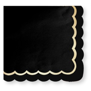 16 servilletas festoneadas negras y doradas