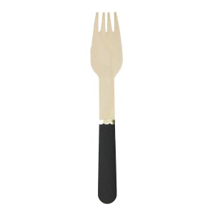 8 tenedores de madera negros/dorados