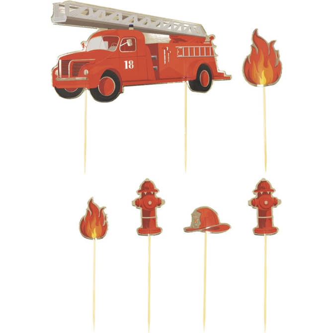 6 Cake Toppers - Bomberos 
