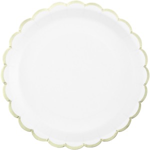 8 platos festoneados blancos y dorados