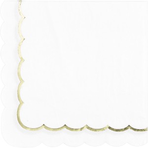 16 servilletas festoneadas blancas y doradas
