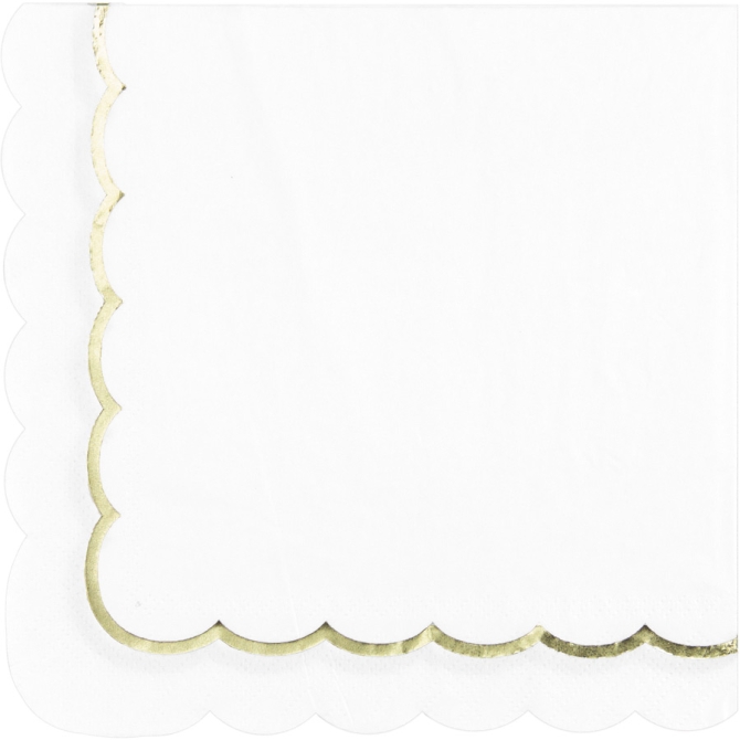 16 servilletas festoneadas blancas y doradas 