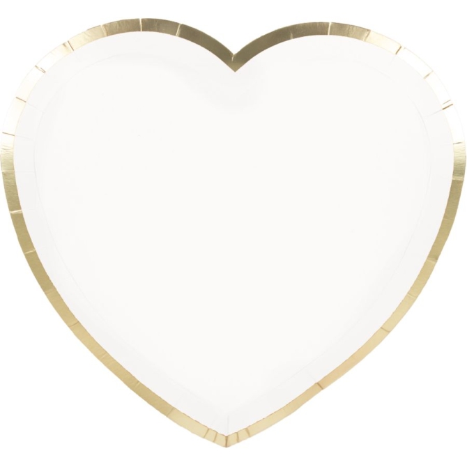 8 Platos Corazn Festoneados Blancos y Dorados 