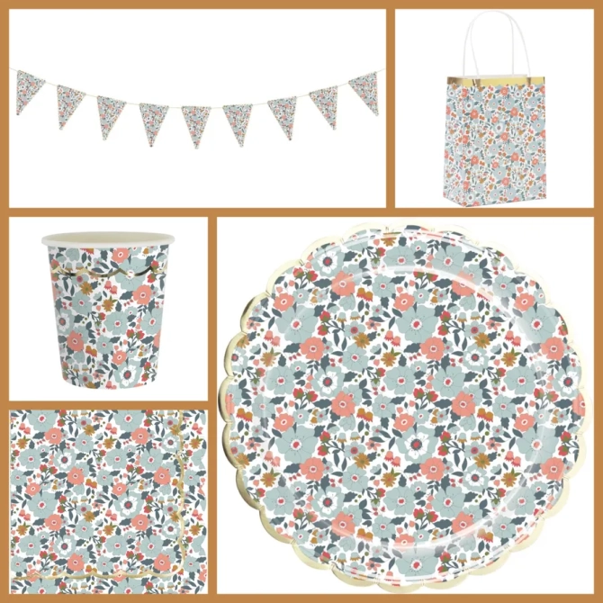 Grande Party Box festoneada Flores y oro 