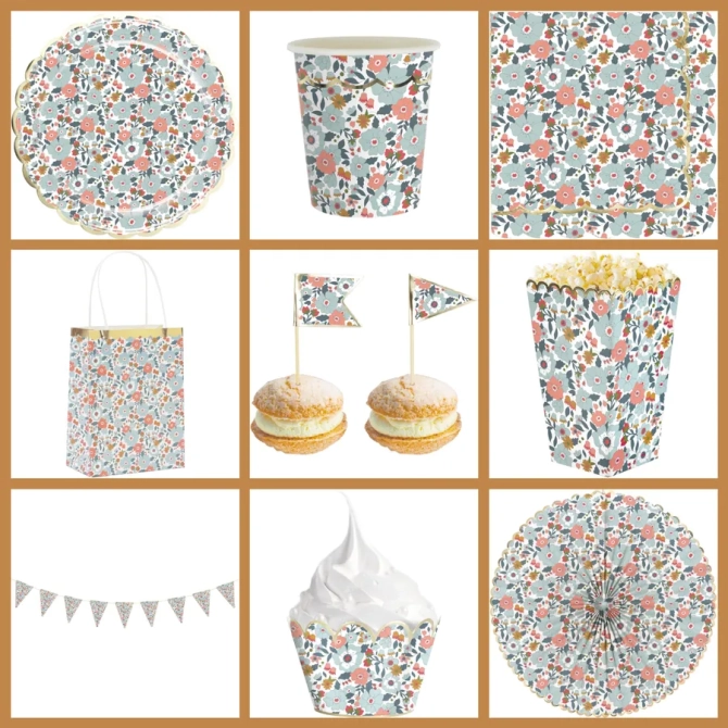 Maxi Party Box Festoneado Flores y Oro 