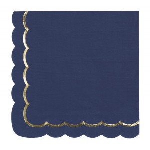 16 Servilletas festoneadas azul marino/oro