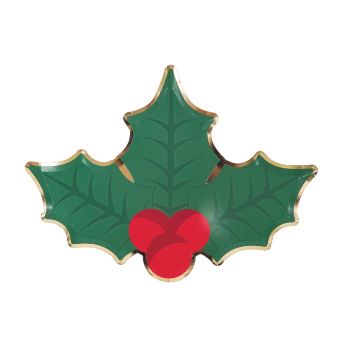 8 Platos de Acebo de Navidad 