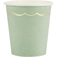 8 Vasos Festoneados Verde Salvia y Oro