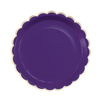 8 Platos Festoneados Violeta y Oro