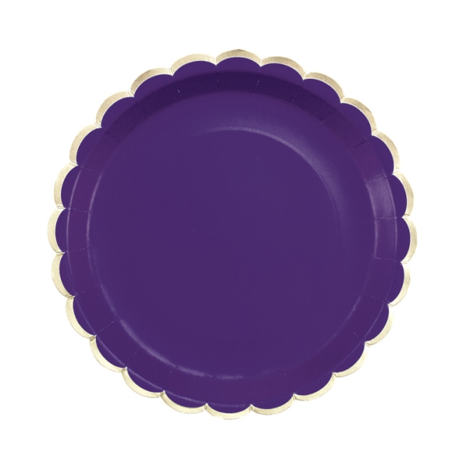 8 Platos Festoneados Violeta y Oro 