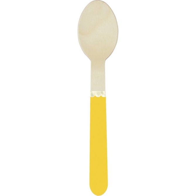 8 Cucharas de Madera Amarillo Curry / Oro 