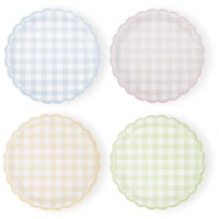 8 platos festoneados en colores pastel Vichy