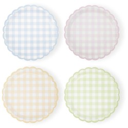 Caja de fiesta grande festoneada Vichy en colores pastel. n1