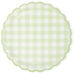 8 platos festoneados en colores pastel Vichy. n1