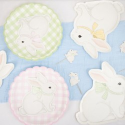 8 platos festoneados en colores pastel Vichy. n3
