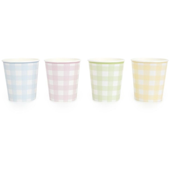 8 tazas festoneadas Vichy pastel 
