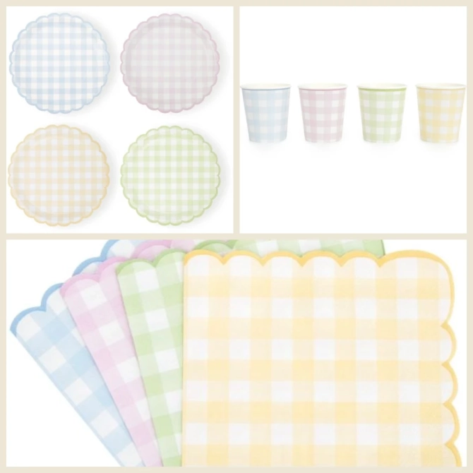 Caja de fiesta festoneada Vichy pastel 