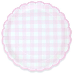8 platos festoneados de cuadros vichy rosas