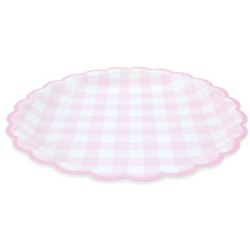 8 platos festoneados de cuadros vichy rosas. n1