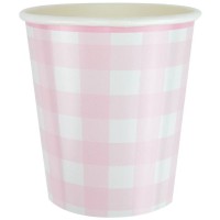 8 tazas festoneadas de cuadros vichy rosas