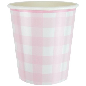 8 tazas festoneadas de cuadros vichy rosas