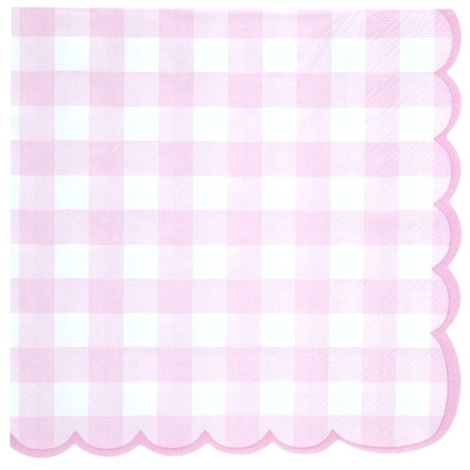 16 servilletas festoneadas de cuadros vichy rosas 