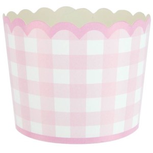 8 pequeos tarros festoneados de color rosa Vichy