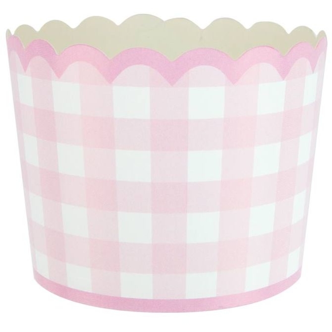 8 pequeos tarros festoneados de color rosa Vichy 