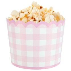 8 pequeos tarros festoneados de color rosa Vichy. n1