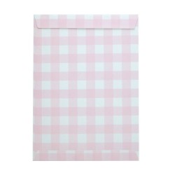 8 bolsas de regalo festoneadas de cuadros vichy rosas. n1