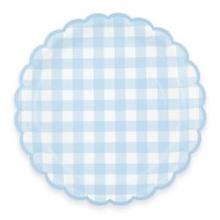 8 platos festoneados de cuadros azules