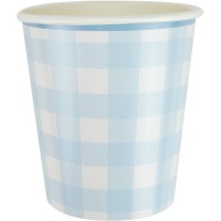 8 tazas festoneadas de cuadros azules