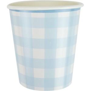 8 tazas festoneadas de cuadros azules