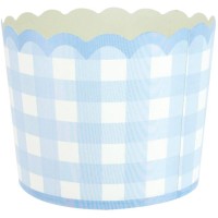 Contiene : 1 x 8 pequeos tarros festoneados de color azul Vichy