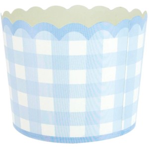 8 pequeos tarros festoneados de color azul Vichy