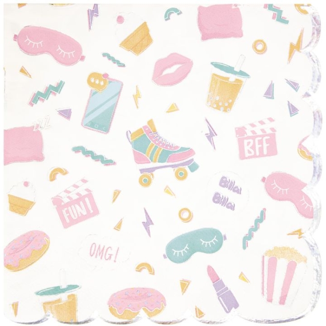 16 servilletas festoneadas para fiesta de pijamas 