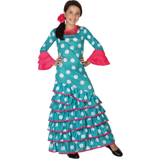 Traje Flamenco Azul y Rosa 