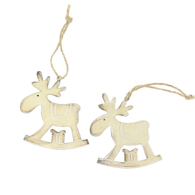 2 Decoraciones para colgar de Reno (7 cm) - Madera y Cuerda 