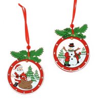 2 luces Decoracin para colgar Pap Noel y mueco de nieve (8 cm) - Madera