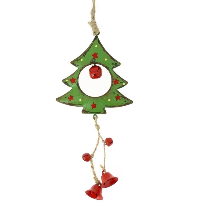 Decoracin para colgar de abeto grande con campanas (16 cm) - Metal 