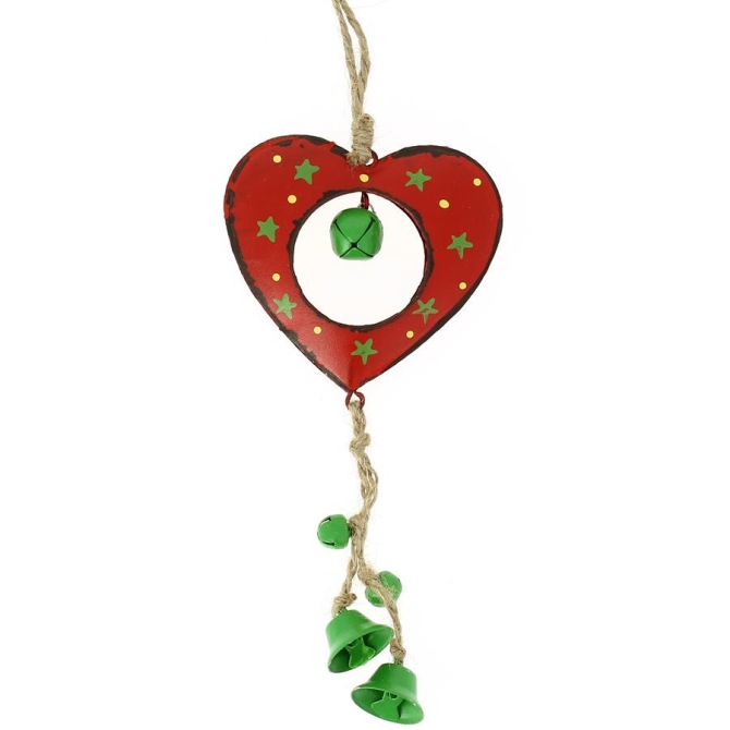 Decoracin para colgar de corazn grande con campanas (16 cm) - Metal 